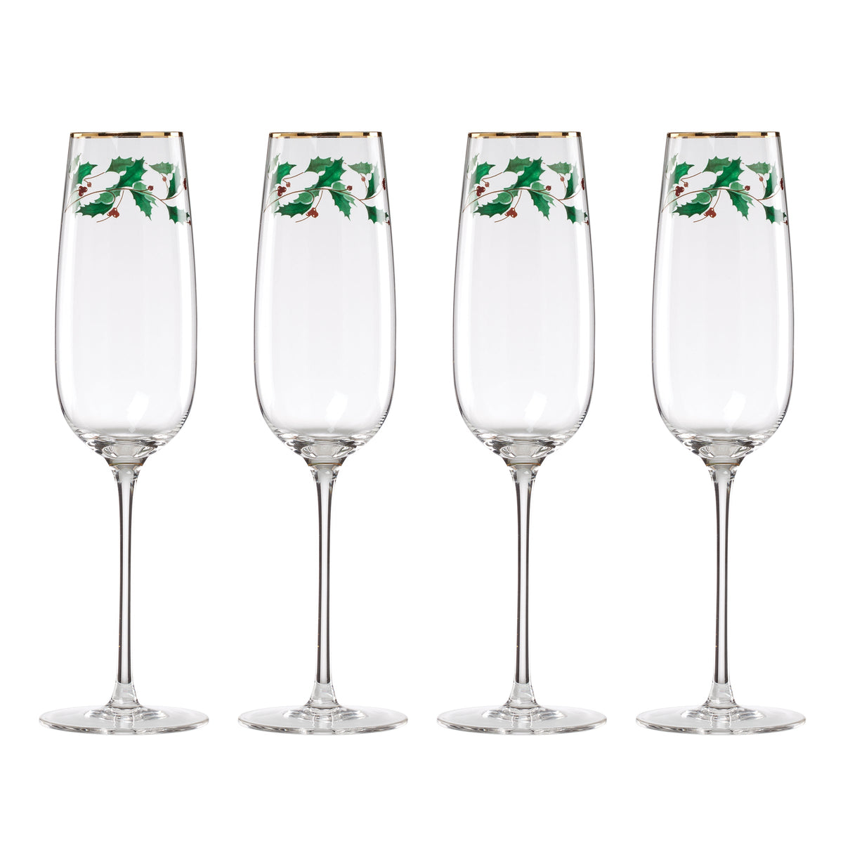 Holiday Decal Flute Glasses - Set Of 4